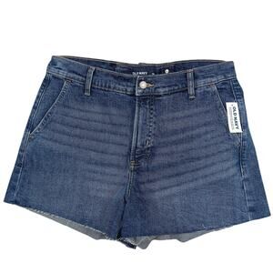 Old Navy Sky Hi A Line Denim Shorts Size 10 Raw Hems Blue Secret Smooth Pockets